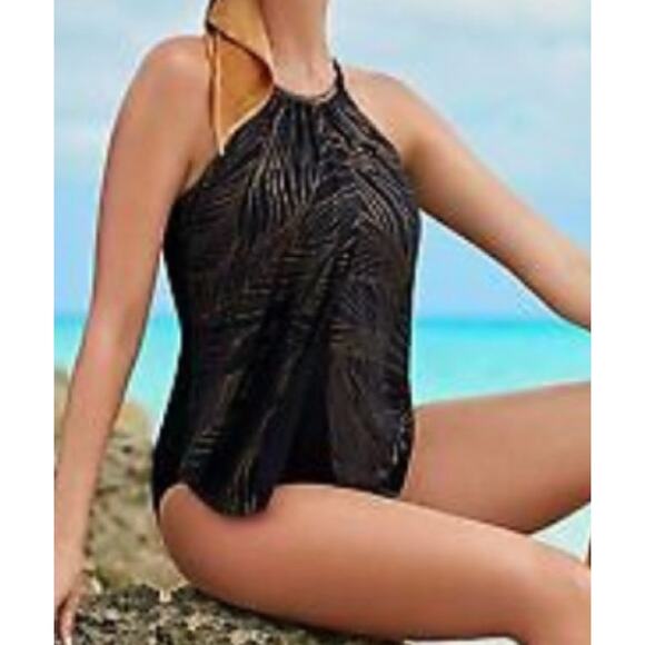 Magicsuit Black With  Gold Leaf Front Drape  Swimsuit Size 10 NWOT - Picture 3 of 6